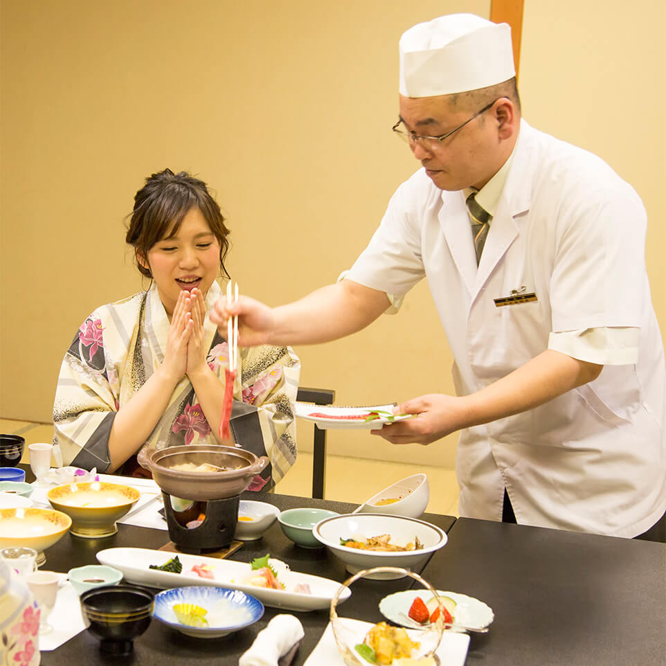 萩本陣では焼き物として「見蘭牛ロース」を味わう